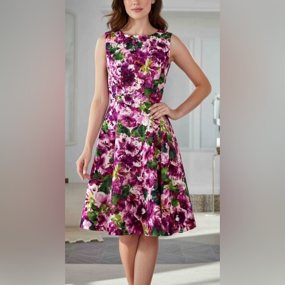 Oscar de la Renta Dresses & Skirts - Oscar de la Renta Silk Floral Party Poplin Fit & Flare  Cocktail Midi Dress Sz 8